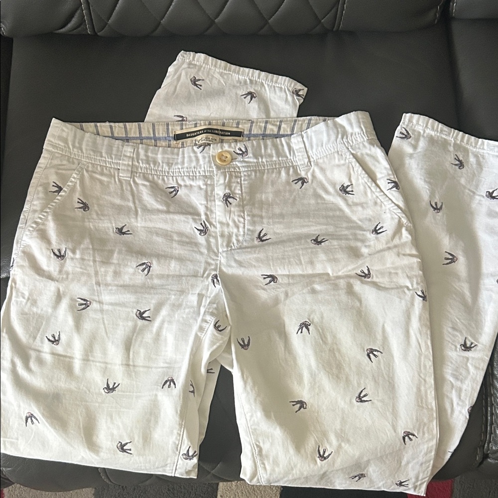 Anthropologie Daughters of the Liberation embroidered starling birds pants